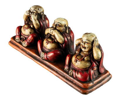 Statuette 3 Bouddhas De La Sagesse En Terre Cuite – Artisanat Népalais