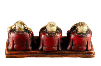 Statuette 3 Bouddhas De La Sagesse En Terre Cuite – Artisanat Népalais