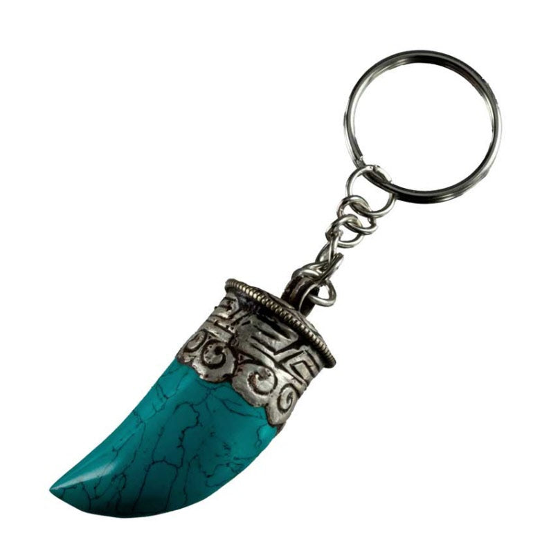 Porte-Clé Griffe de Tigre Bouddha en Métal et Résine Turquoise – Népal