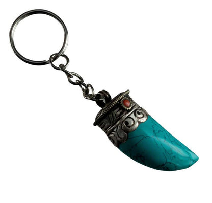 Porte-Clé Griffe de Tigre Bouddha en Métal et Résine Turquoise – Népal