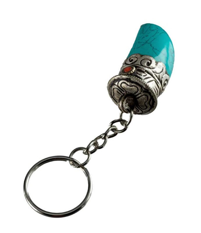 Porte-Clé Griffe de Tigre Bouddha en Métal et Résine Turquoise – Népal