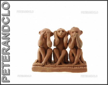 3 Singes De La Sagesse – Statuette En Terre Cuite Du Népal