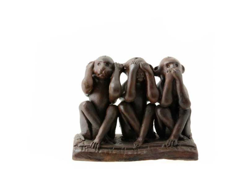 3 Singes De La Sagesse – Figurine En Terre Cuite Du Népal