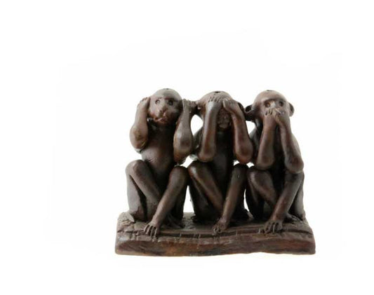 3 Singes De La Sagesse – Figurine En Terre Cuite Du Népal