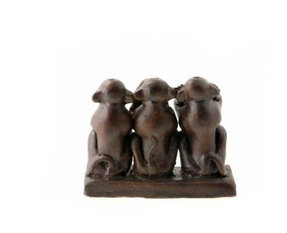 3 Singes De La Sagesse – Figurine En Terre Cuite Du Népal