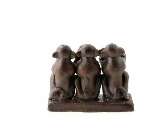 3 Singes De La Sagesse – Figurine En Terre Cuite Du Népal