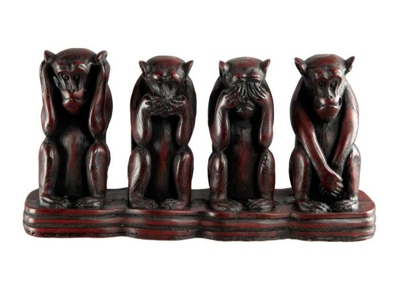 4 Singes de la Sagesse en Résine Bordeaux – Artisanat du Népal
