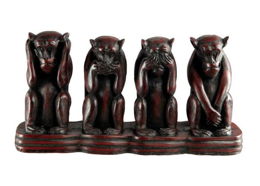 4 Singes de la Sagesse en Résine Bordeaux – Artisanat du Népal