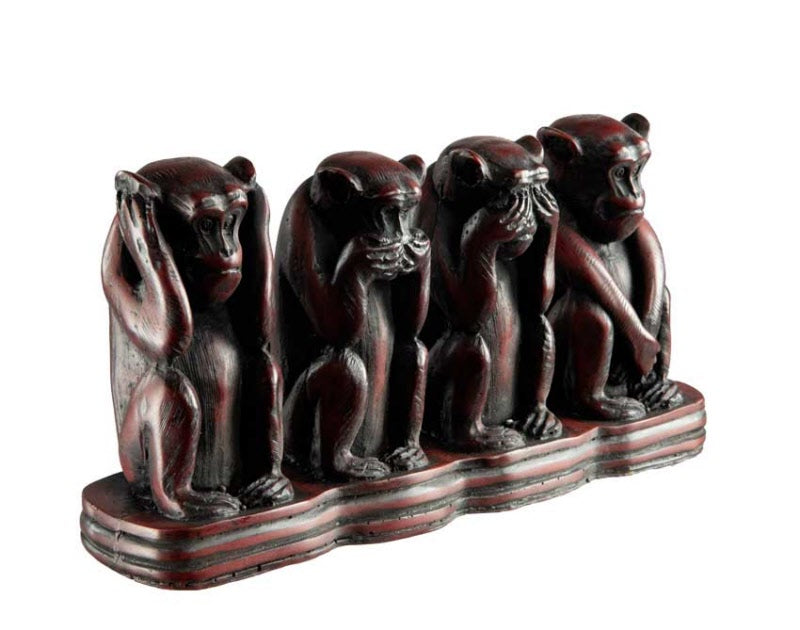 4 Singes de la Sagesse en Résine Bordeaux – Artisanat du Népal
