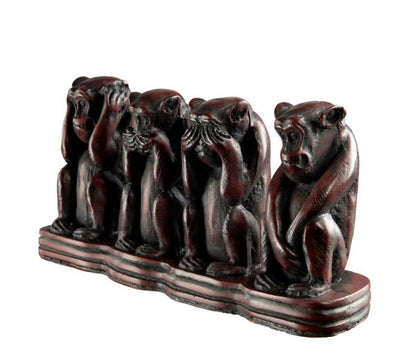 4 Singes de la Sagesse en Résine Bordeaux – Artisanat du Népal