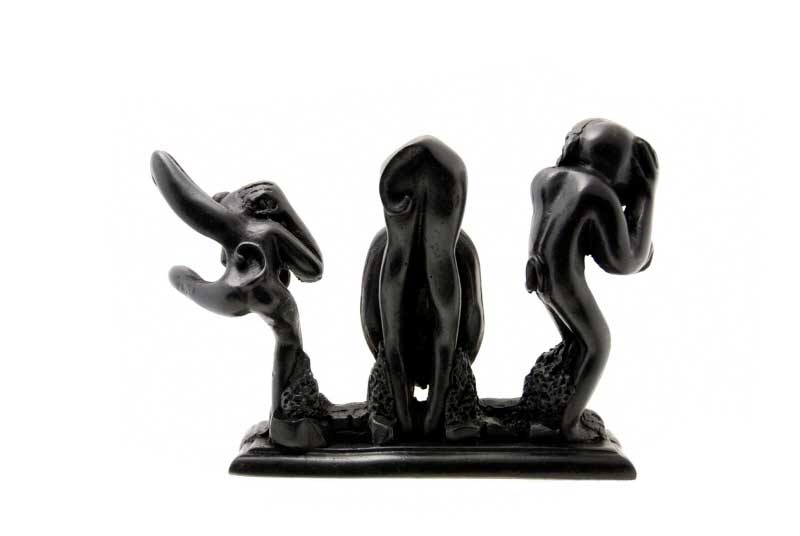 Statue 3 Singes de la Sagesse en Résine Cartoon Noir – Népal