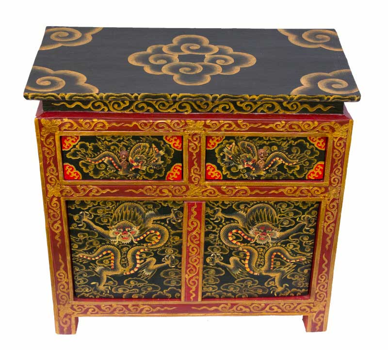 Commode tibétaine Garuda 63,5 cm – meuble artisanal peint à la main du Népal