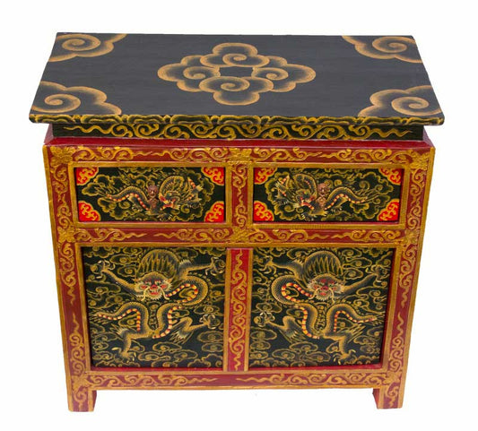 Commode tibétaine Garuda 63,5 cm – meuble artisanal peint à la main du Népal