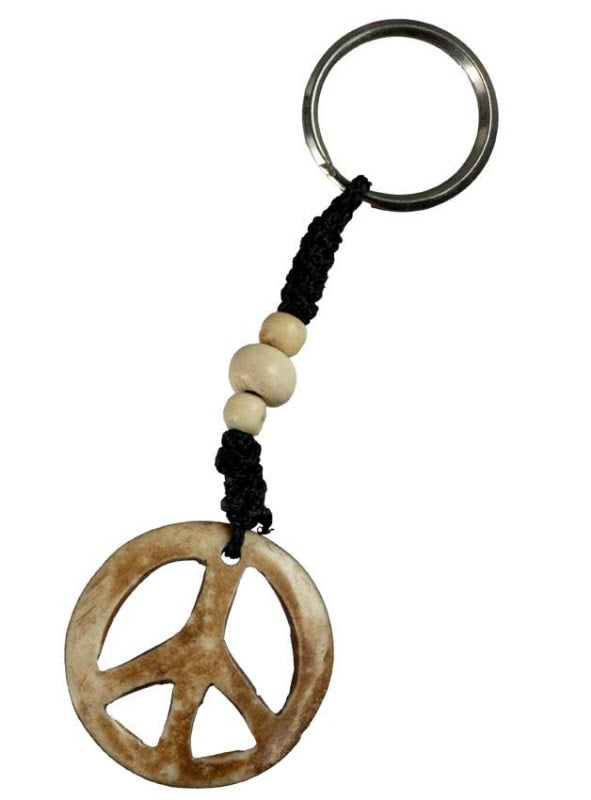 Porte-Clés Paix et Amour Artisanal en Os de Bovin – Artisanat du Népal