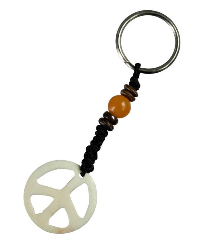 Porte-Clés Peace and Love Artisanal en Os de Bovin – Artisanat du Népal