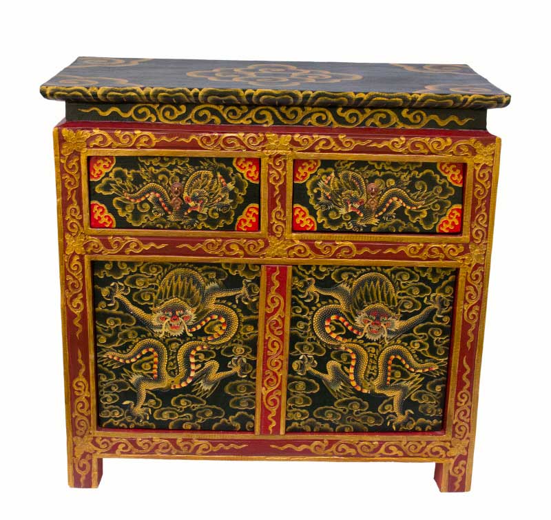 Commode tibétaine Garuda 63,5 cm – meuble artisanal peint à la main du Népal