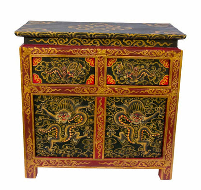 Commode tibétaine Garuda 63,5 cm – meuble artisanal peint à la main du Népal