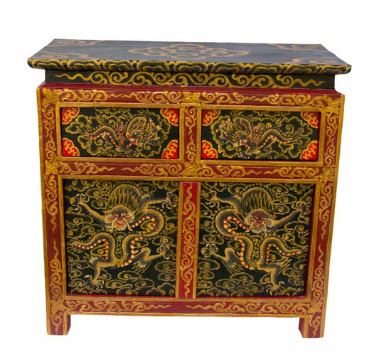 Commode tibétaine Garuda 63,5 cm – meuble artisanal peint à la main du Népal