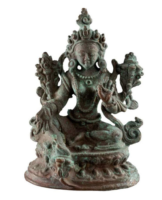 Statuette Tara Verte en Alliage de Cuivre – Déité Bouddhiste Tibétaine