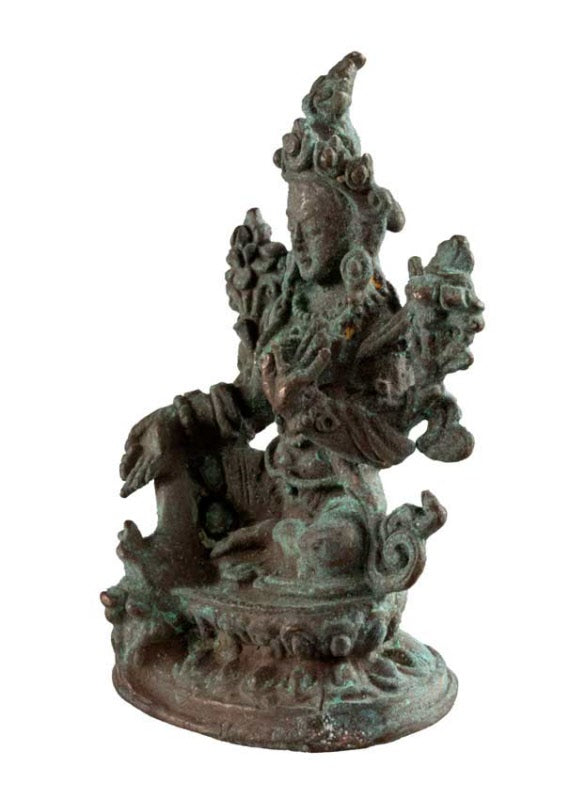 Statuette Tara Verte en Alliage de Cuivre – Déité Bouddhiste Tibétaine