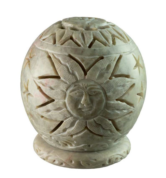 Photophore En Stéatite – Lampe Porte Bougie Artisanale Indienne Motif Soleil