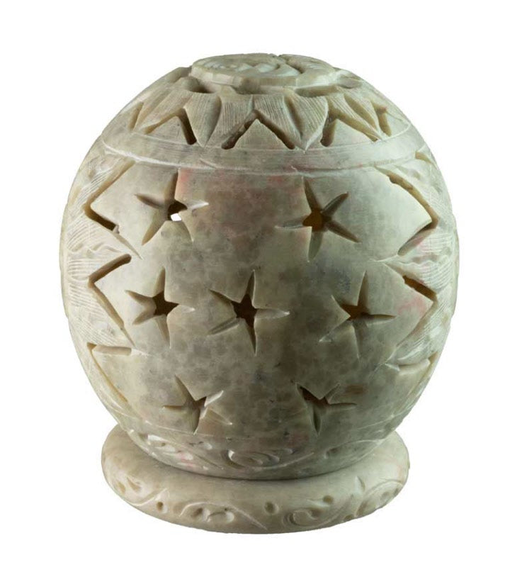 Photophore En Stéatite – Lampe Porte Bougie Artisanale Indienne Motif Soleil