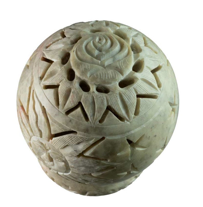 Photophore En Stéatite – Lampe Porte Bougie Artisanale Indienne Motif Soleil