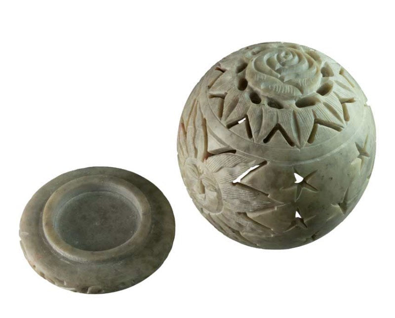 Photophore En Stéatite – Lampe Porte Bougie Artisanale Indienne Motif Soleil