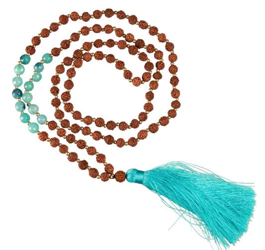 Sautoir Mala Tibétain En Rudraksha Et Pierres Naturelles