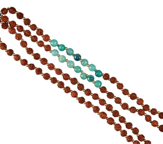 Sautoir Mala Tibétain En Rudraksha Et Pierres Naturelles