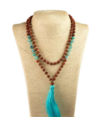 Sautoir Mala Tibétain En Rudraksha Et Pierres Naturelles