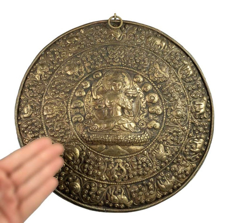 Mandala Manjushri Tibétain En Métal – Symbole De Sagesse Et D’Astrologie Bouddhiste Du Népal
