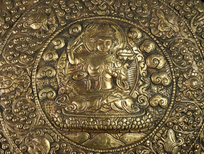 Mandala Manjushri Tibétain En Métal – Symbole De Sagesse Et D’Astrologie Bouddhiste Du Népal