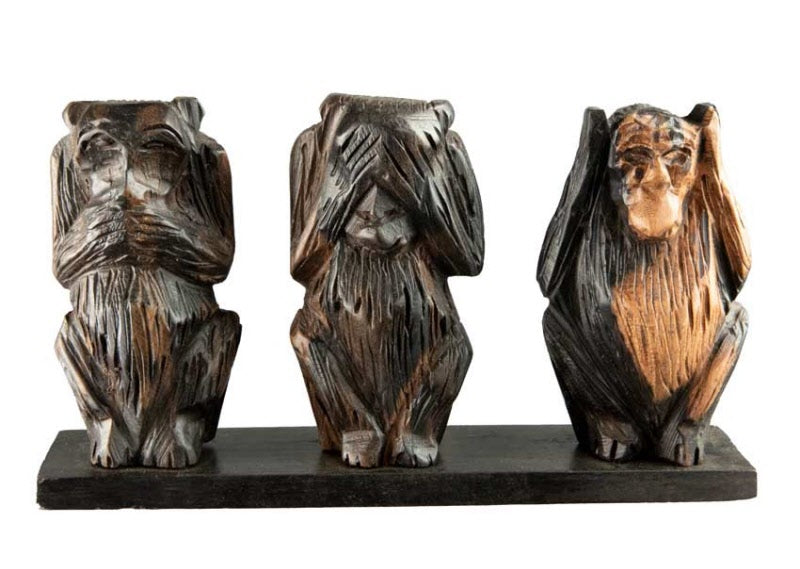 Statue 3 Singes de la Sagesse en Bois Foncé – Cameroun