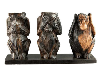 Statue 3 Singes de la Sagesse en Bois Foncé – Cameroun