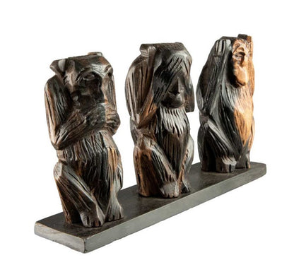 Statue 3 Singes de la Sagesse en Bois Foncé – Cameroun