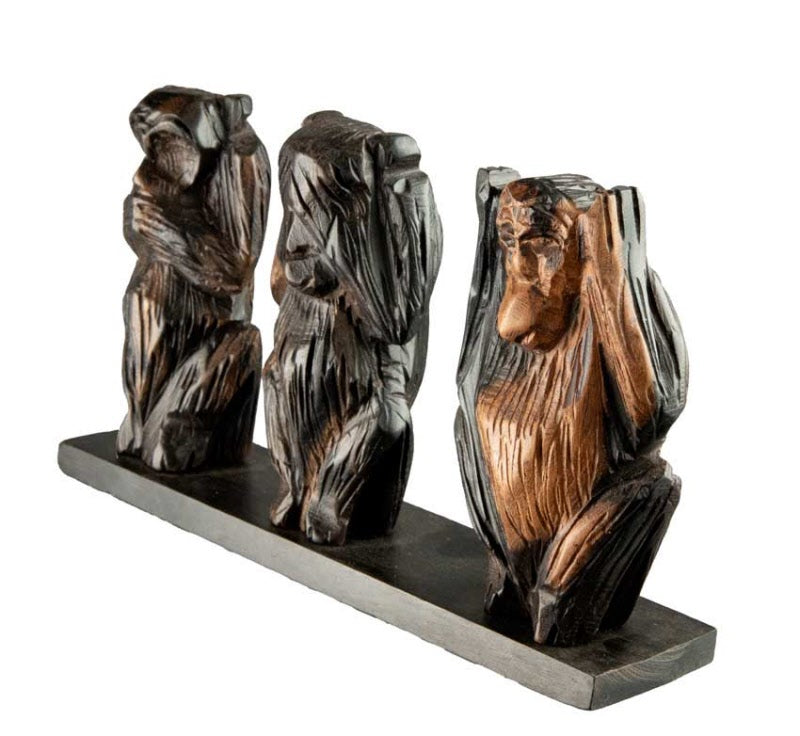 Statue 3 Singes de la Sagesse en Bois Foncé – Cameroun