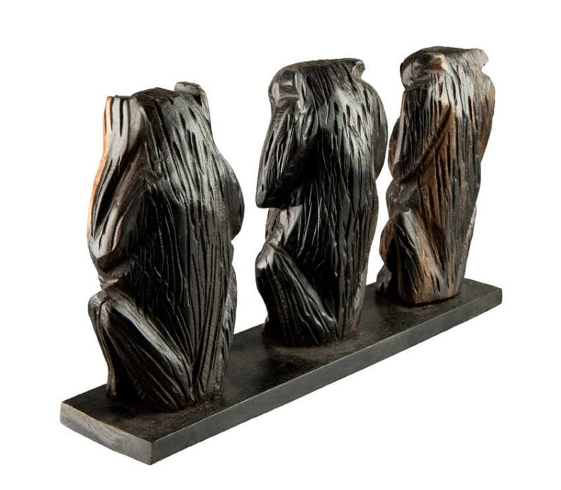 Statue 3 Singes de la Sagesse en Bois Foncé – Cameroun