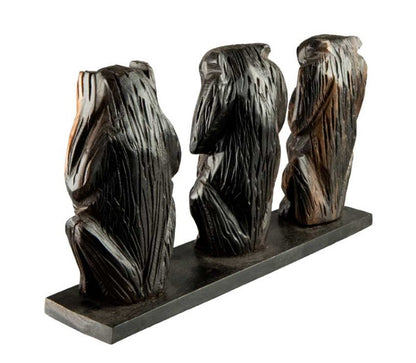 Statue 3 Singes de la Sagesse en Bois Foncé – Cameroun