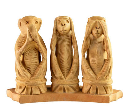 3 Singes De La Sagesse – Statuette En Bois