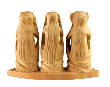 3 Singes De La Sagesse – Statuette En Bois