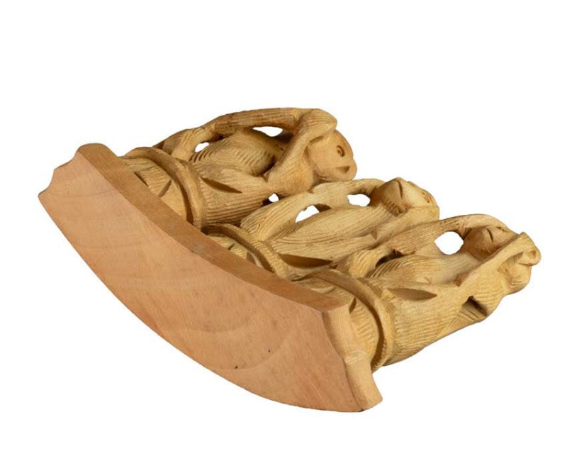 3 Singes De La Sagesse – Statuette En Bois