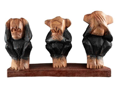 Statuette 3 Singes De La Sagesse En Bois Teinté – Artisanat Camerounais