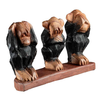 Statuette 3 Singes De La Sagesse En Bois Teinté – Artisanat Camerounais