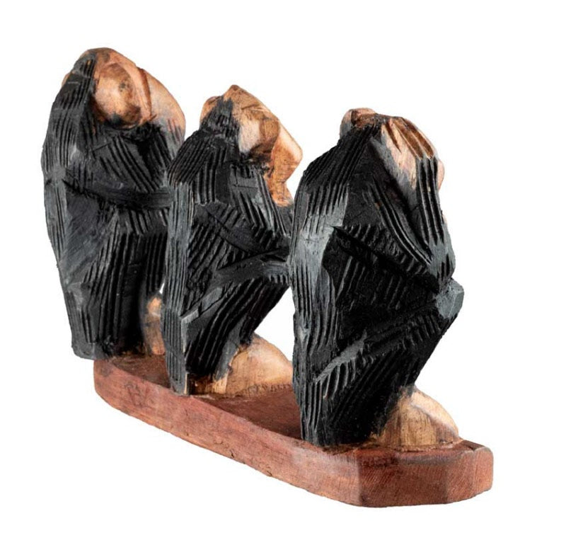 Statuette 3 Singes De La Sagesse En Bois Teinté – Artisanat Camerounais