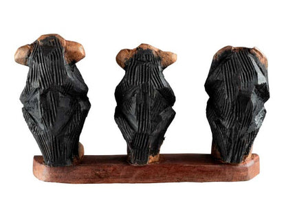 Statuette 3 Singes De La Sagesse En Bois Teinté – Artisanat Camerounais