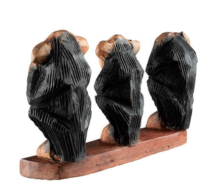 Statuette 3 Singes De La Sagesse En Bois Teinté – Artisanat Camerounais