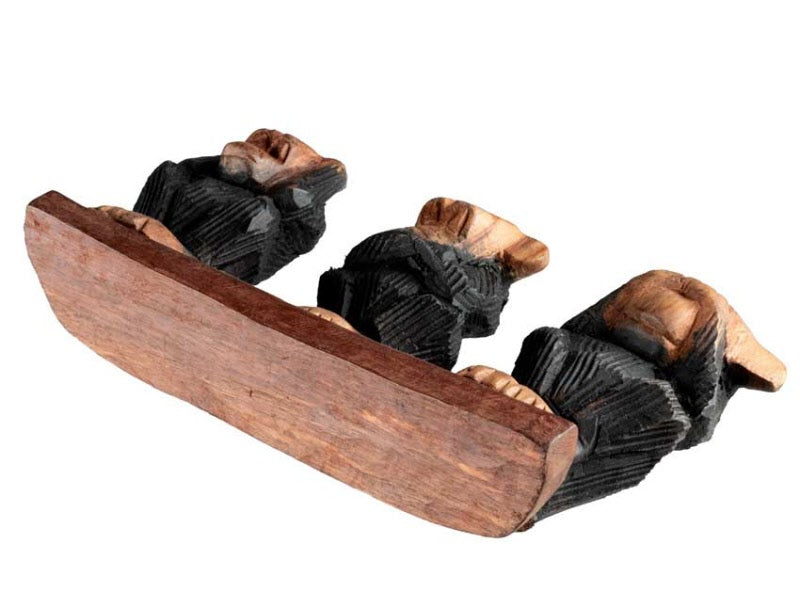 Statuette 3 Singes De La Sagesse En Bois Teinté – Artisanat Camerounais