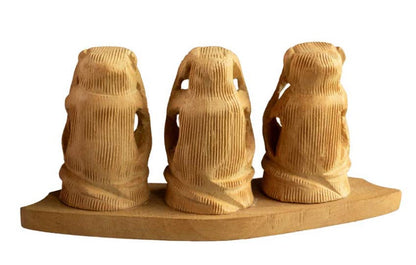 Statue 3 Singes De La Sagesse En Bois Sculpté – Artisanat Indien