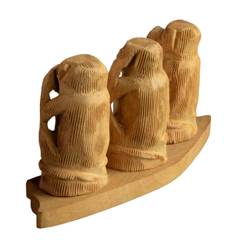Statue 3 Singes De La Sagesse En Bois Sculpté – Artisanat Indien